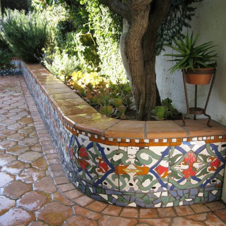 mexican tiles decorating a garden